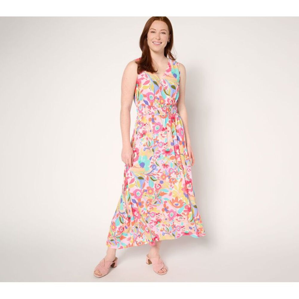 Susan Graver Women's Plus Sz Dress 3X Printed St. Tropez Multi-colored A687849